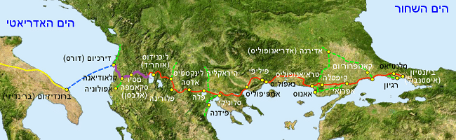 מפת ויה אגנטיה - המסלול בסגול מסמן את השביל באלבניה